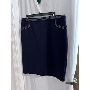 Boden Blue Ponte Knit Pencil Skirt White Stitching Sz 14 Career Wear Classic